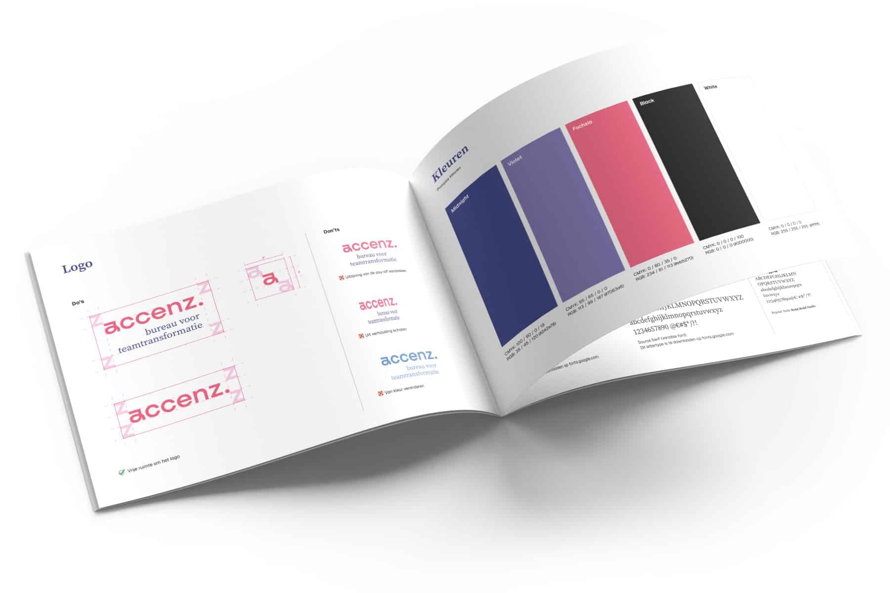 huisstijl handboek met daarin de regels voor het logo en kleuren uitgelicht